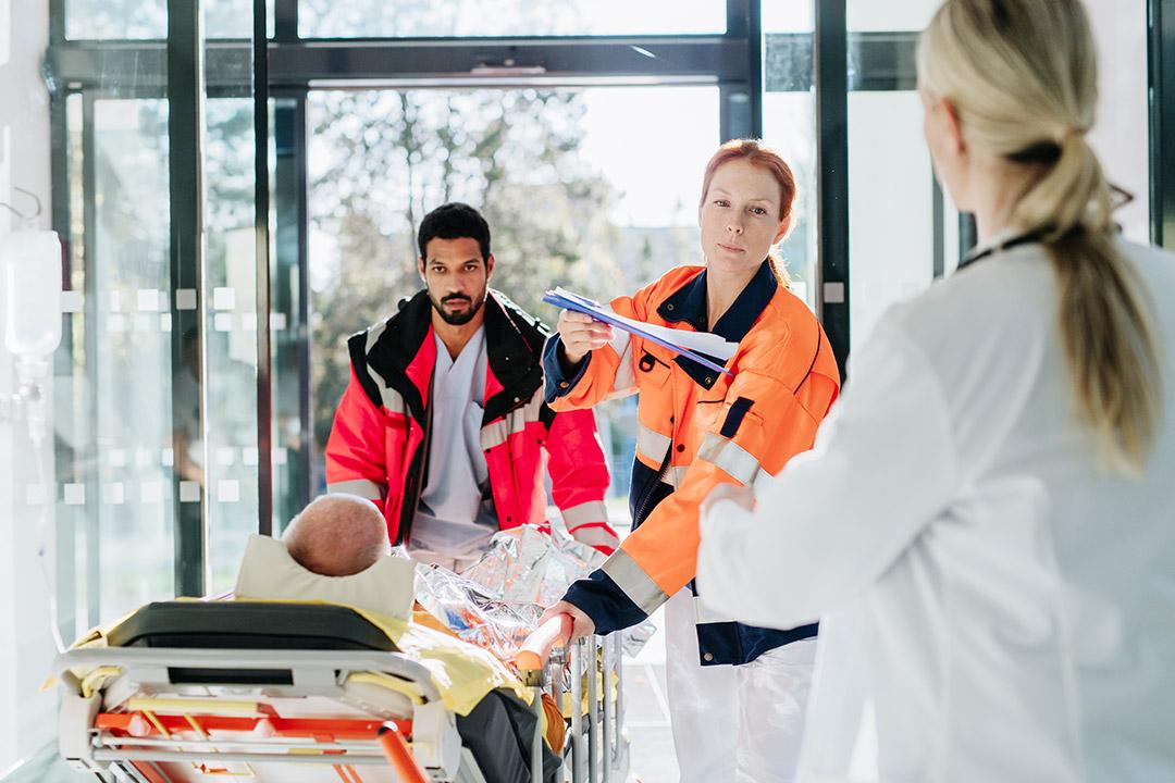 Patient transport ambulance arriving to the hospital