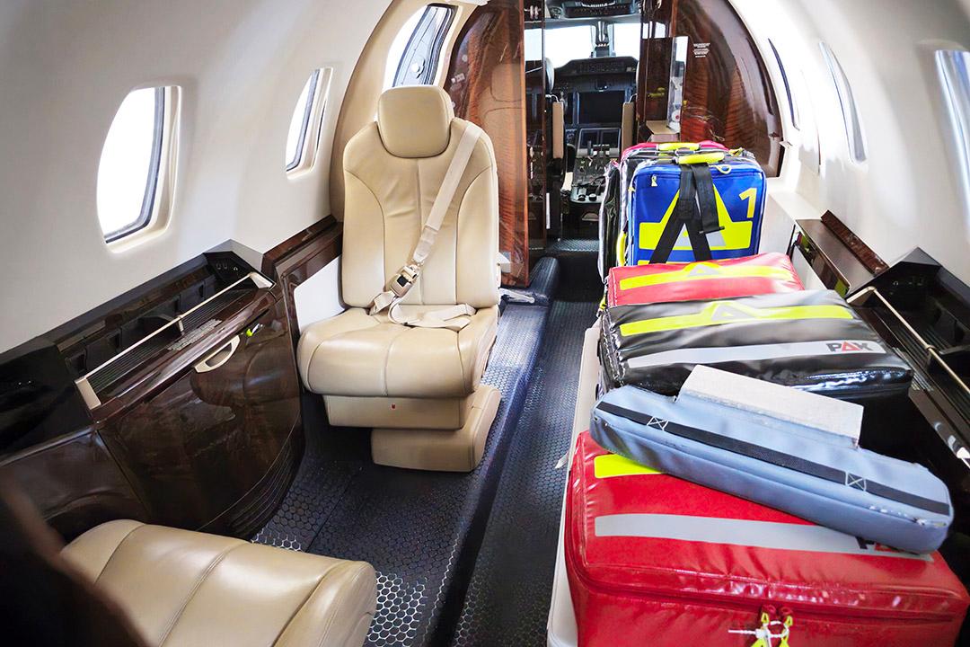 An air ambulance flight from inside