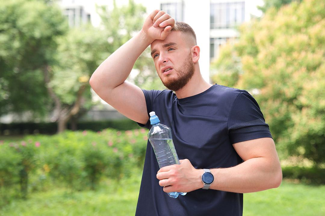 A young man suffering from heatstroke